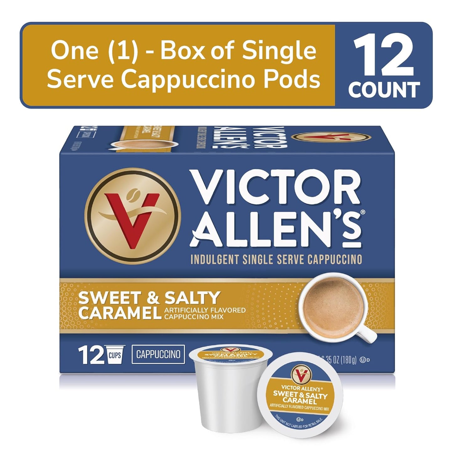 Victor Allen's Coffee Sweet and Salty Caramel Flavored Cappuccino, 12 Count, Single Serve Coffee Pods for Keurig K-Cup Brewers