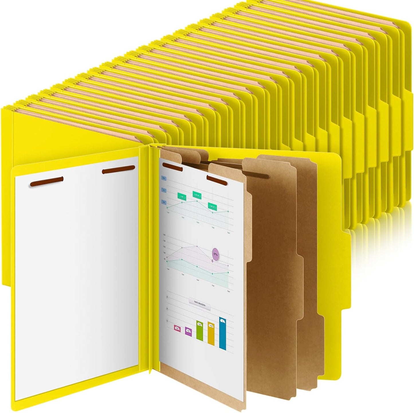 60 Pcs Classification Folders Letter Size, Back to School Supply for Teacher, Student, 3 Dividers Pressboard File Folder Bulk with 2 Fasteners, 3.5 Inch Expanding File Organizer (Yellow)