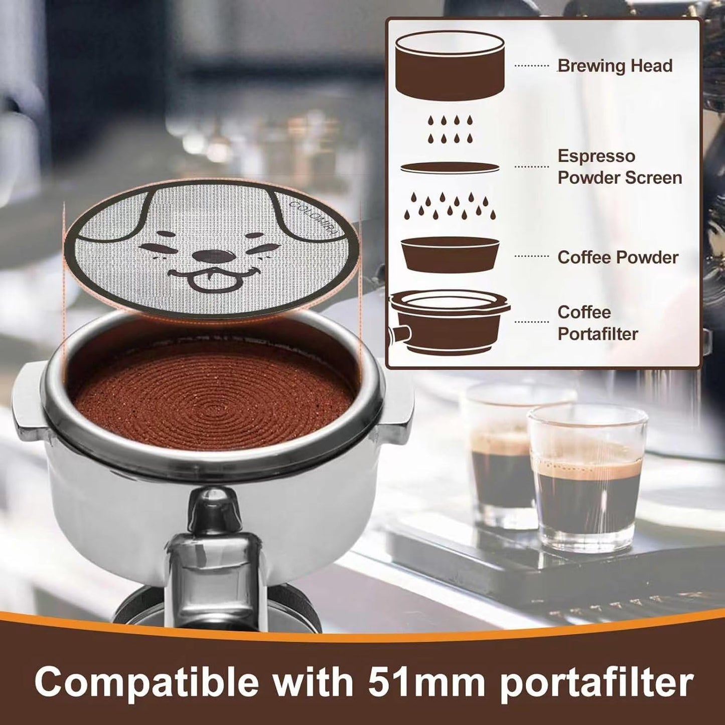 51mm Espresso Puck Screen, Lower Shower Screen, Metal Coffee Reusable Filter for 51mm Espresso Portafilter Basket, 1.7 Thickness(Panda)