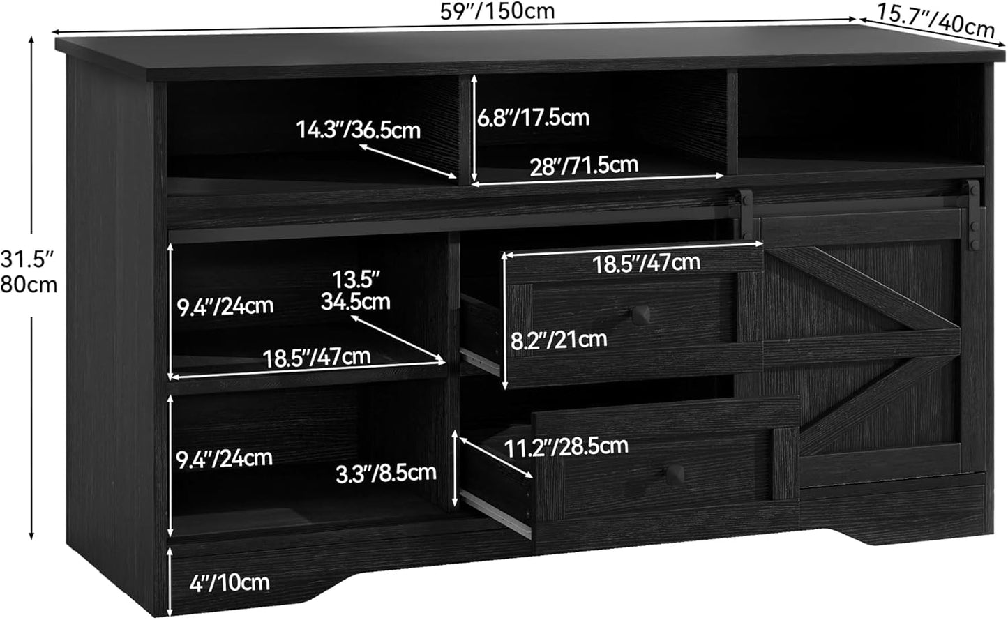 YITAHOME Buffet Cabinet with Drawers, 59" Large Sideboard Buffet Storage Cabinet with Shelves and Doors, Modern Farmhouse Coffee Bar Station Wood Kitchen Table for Kitchen, Dining Room, Black