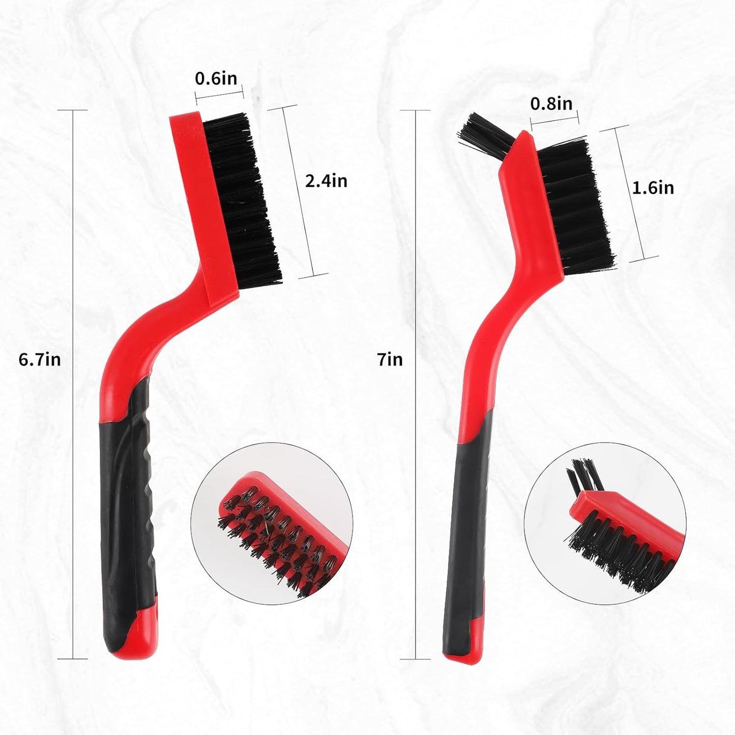 A A IN 6-Pack Wire Brush Set Nylon/Brass/Stainless Steel Bristles with Curved Handle Grip Scratch Brushes for Deep Cleaning and Rust Removing Small Cleaning Brushes - 7 Inches (Red)