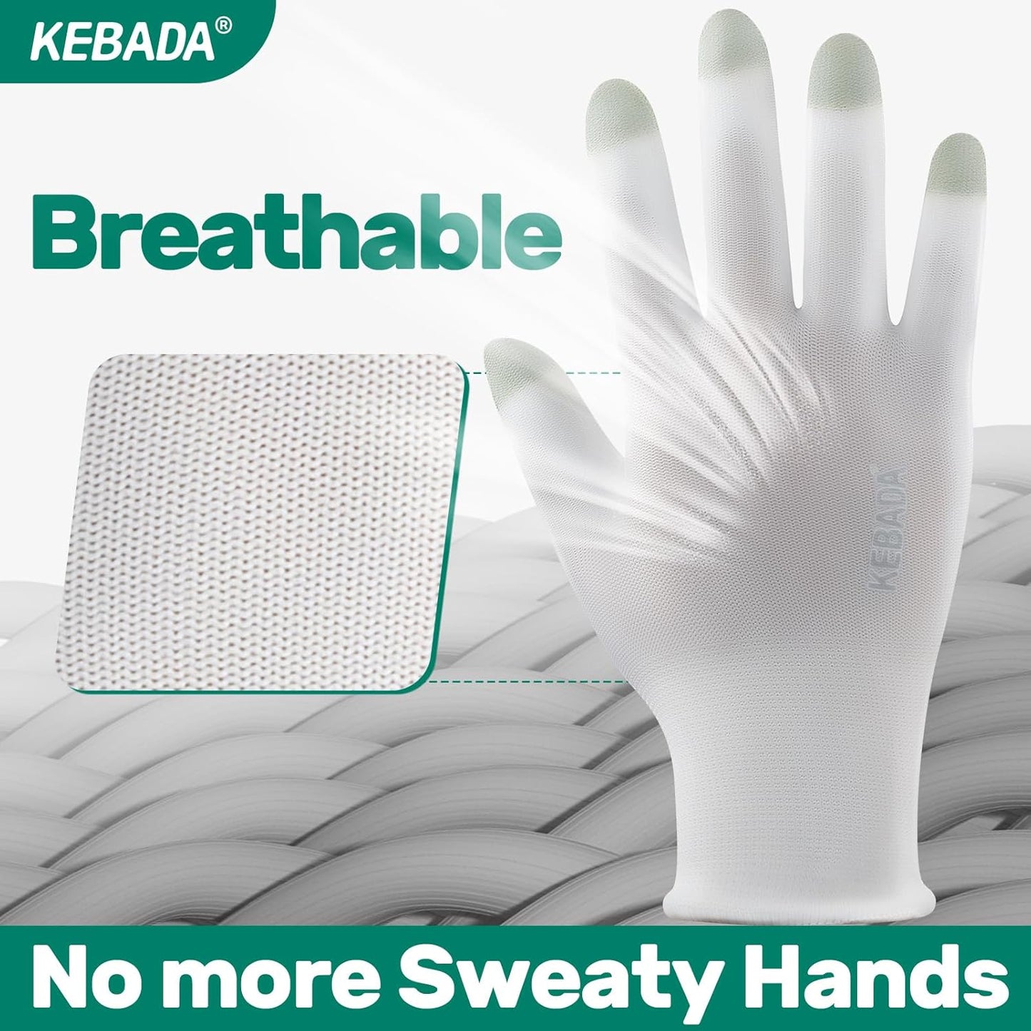 Kebada W1 Work Gloves for Men and Women, PU Coated Safety Gloves with Grip, Touchscreen, Ideal for Warehouse Package Handling, Construction, Gardening, White Medium