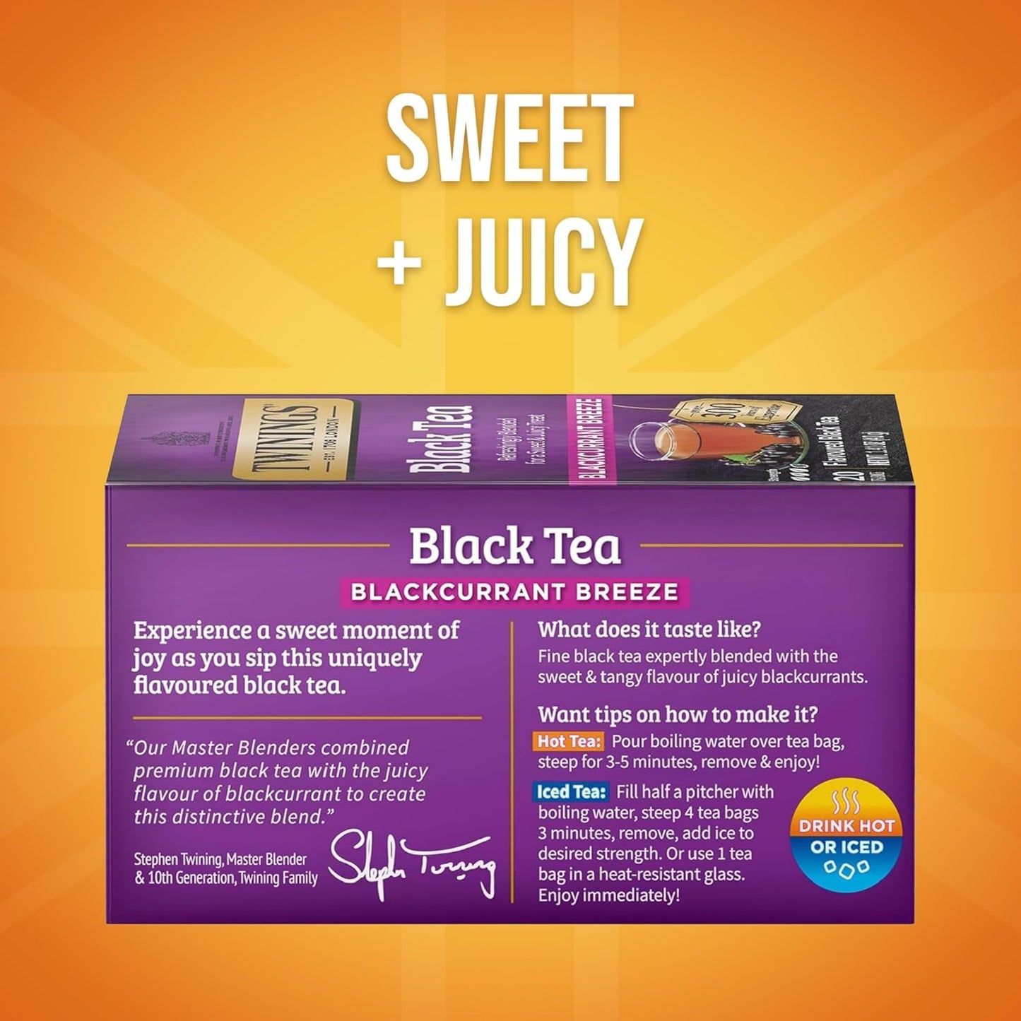 Twinings Blackcurrant Breeze Black Tea Individually Wrapped Bags, 20 Count (Pack of 1), Sweet, Tangy Taste, Caffeinated, Enjoy Hot or Iced, 20 Teabags
