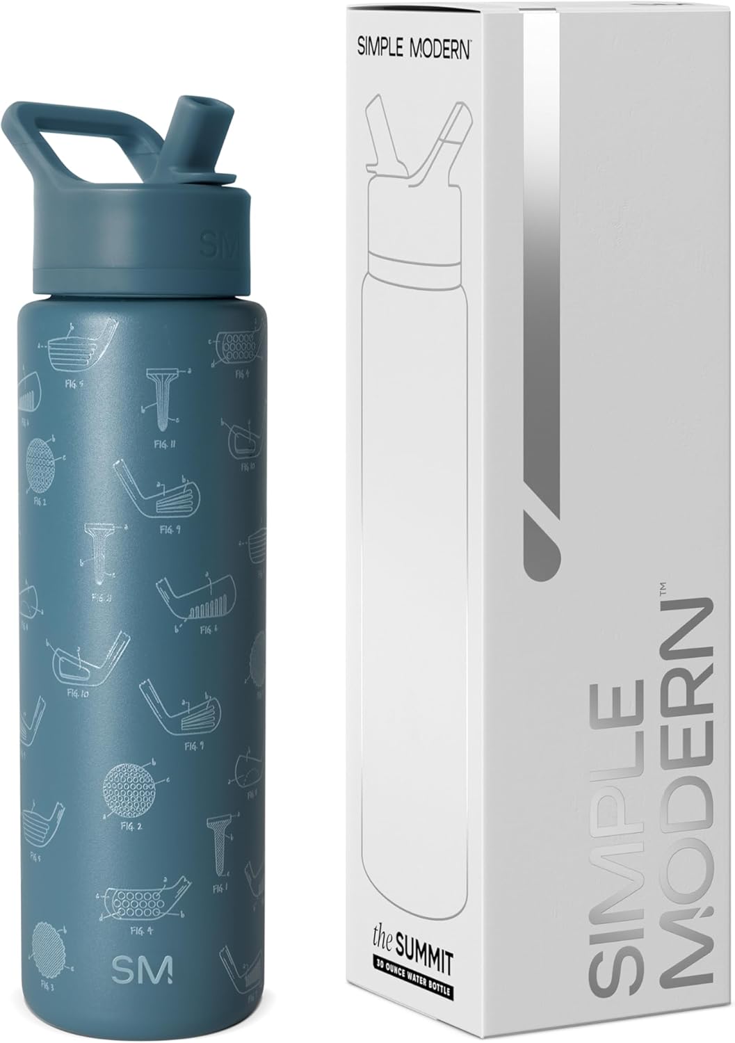 Simple Modern Father's Day Summit Water Bottle with Straw Lid | Vacuum Insulated Stainless Steel Metal Thermos | Reusable Leak Proof BPA-Free Flask for Sports Gym | 30oz, Golf Schematics