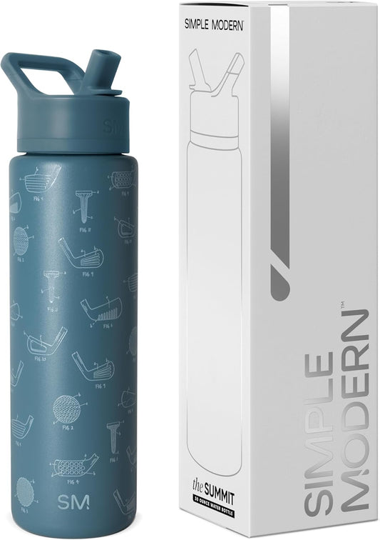 Simple Modern Father's Day Summit Water Bottle with Straw Lid | Vacuum Insulated Stainless Steel Metal Thermos | Reusable Leak Proof BPA-Free Flask for Sports Gym | 30oz, Golf Schematics