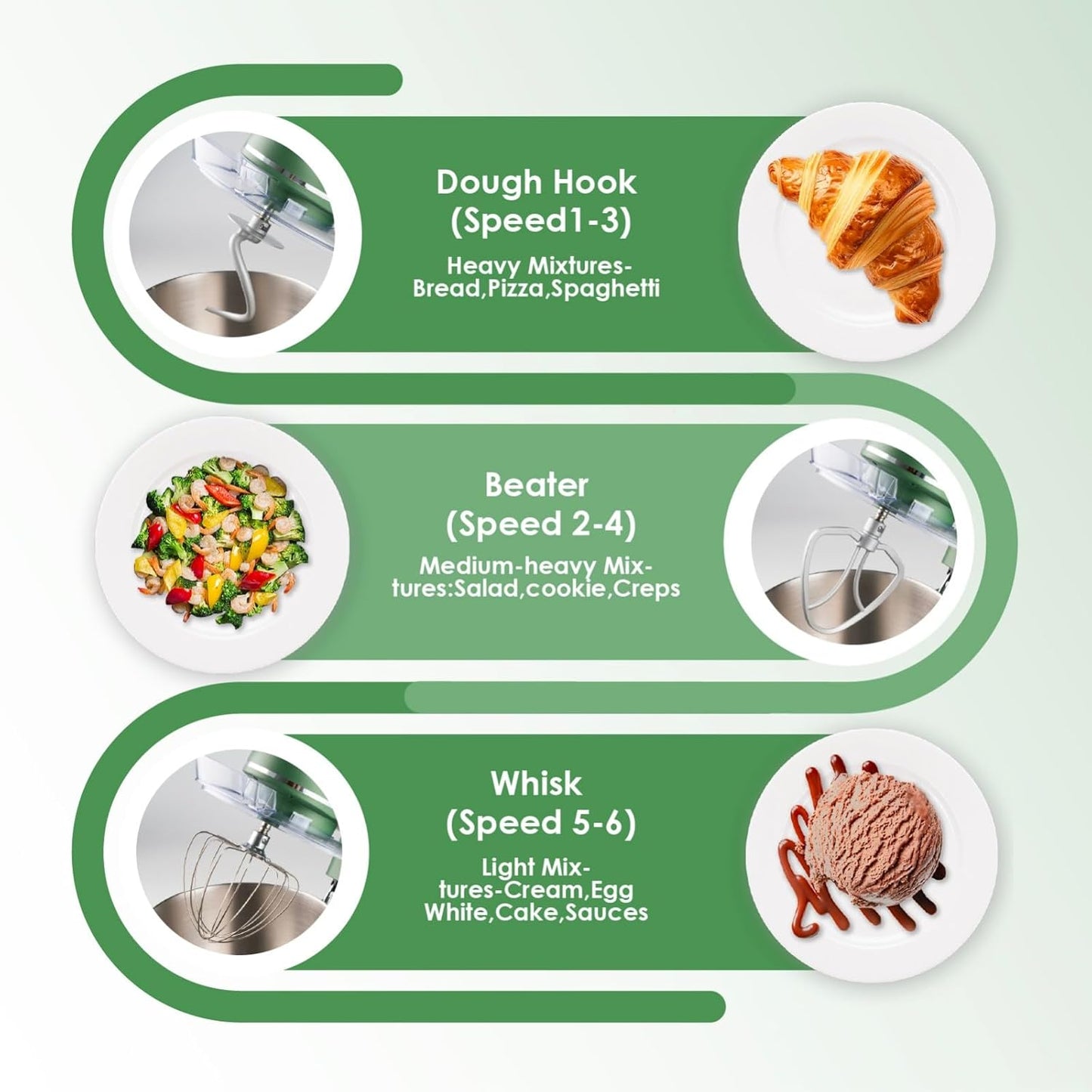 Kitchen in the box Stand Mixer, 900W 8.5QT Kitchen Electric Mixer, 6-Speed Large Capacity Food Mixer for Home Cooks with Egg Whisk, Dough Hook & Flat Beater (Green)