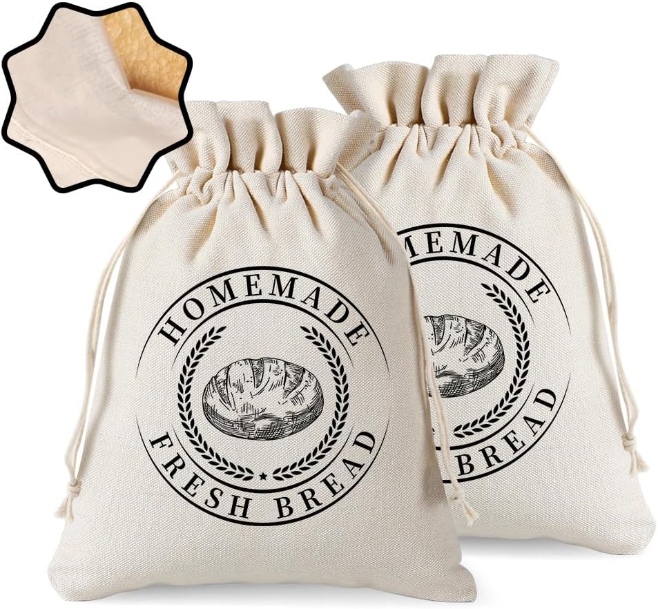 Reusable Bread Bags for Sourdough, Bannetons Reusable Cotton Drawstring Bag, Set of 2,Pretty Bags for Storing Flour and Bread