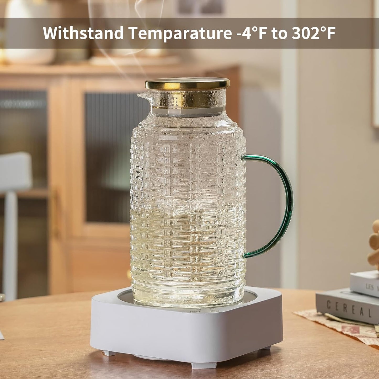 Glass Pitcher with Lid, 2 PACK 68 oz/2 Liter Vintage Water Pitcher, Clear Borosilicate Glass Water Carafe for Cold Brew, Coffee, Lemonade, Iced Sun Tea,Beverage, Milk, Heat Resistant