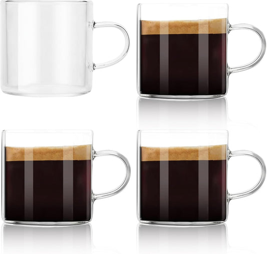 4-Pack 4oz Espresso Cups Espresso Shot Glasses with Handle, Small Glass Coffee Cups, Espresso Mugs Demitasse Cups Cappuccino Cup for Hot or Cold Latte, Tea, Microwave Dishwasher Safe