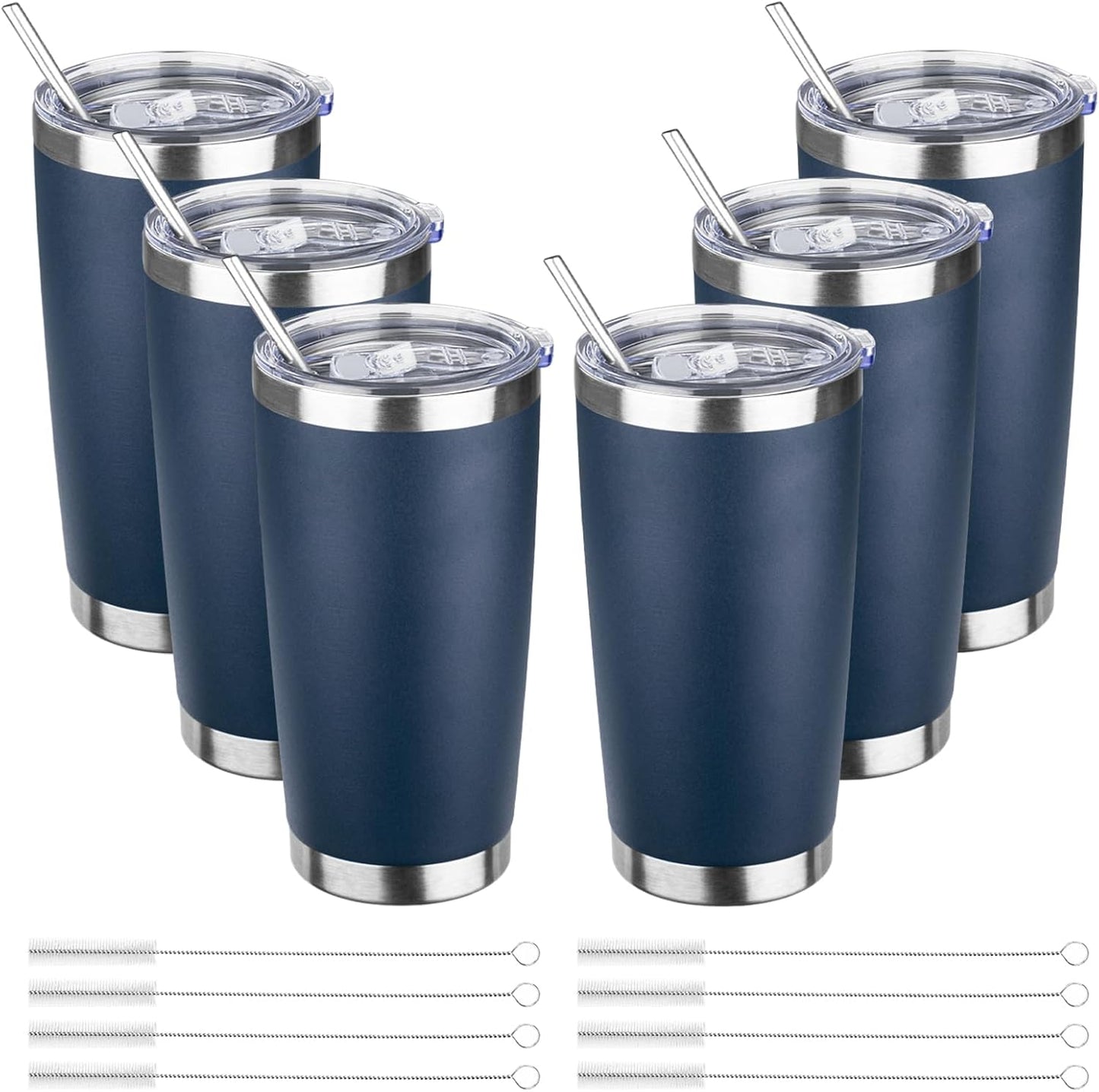20oz Tumbler Bulk with Lid and Straw, Stainless Steel Double Wall Vacuum Insulated Travel Mug, Powder Coated Coffee Cups for Hot and Cold Drinks,Funny Gifts for Women Men(Navy Blue,6)