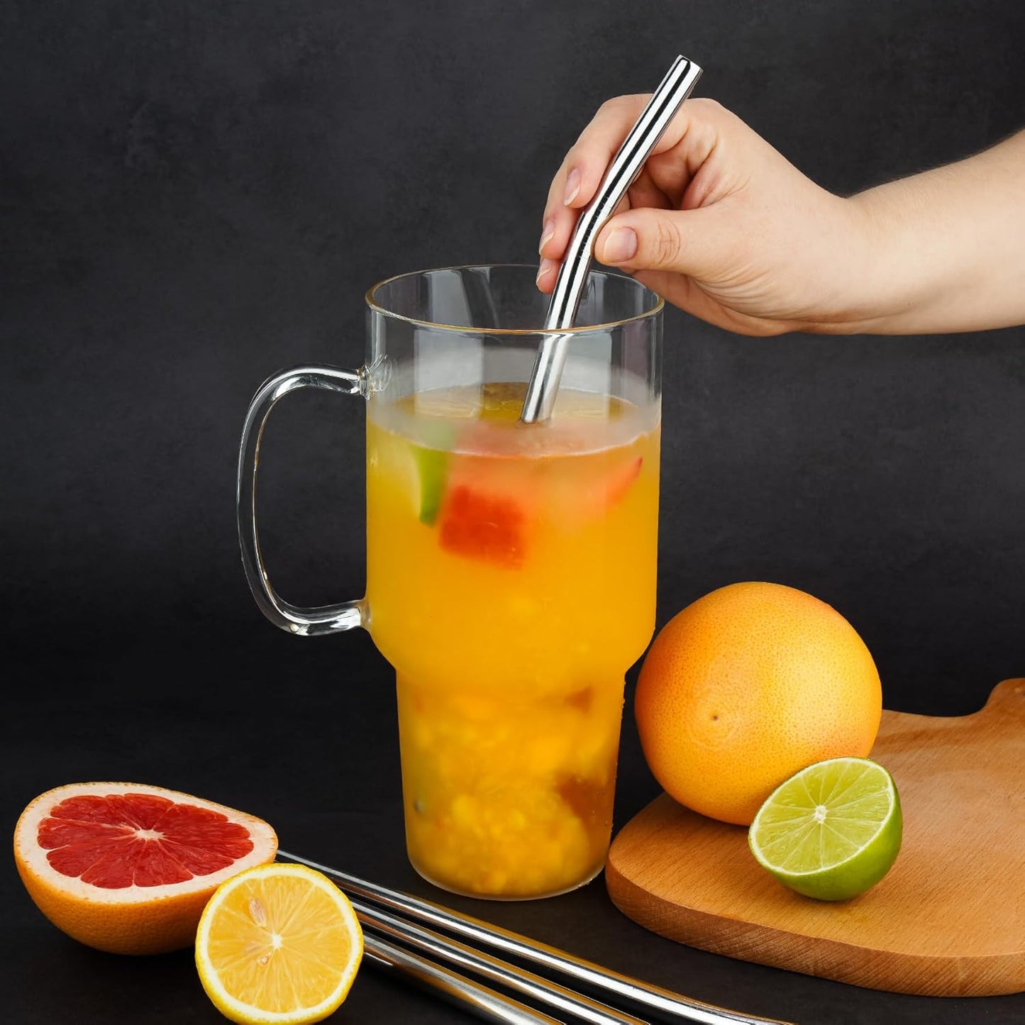 Tomorotec 8-Pack Bent Stainless Steel Straws for 40oz Stanley Tumblers, 12" Metal Straws for Stanley Cup with 1 Brush, Reusable Drinking Straws for Smoothies, Milkshakes, Dishwasher Safe (Silver)