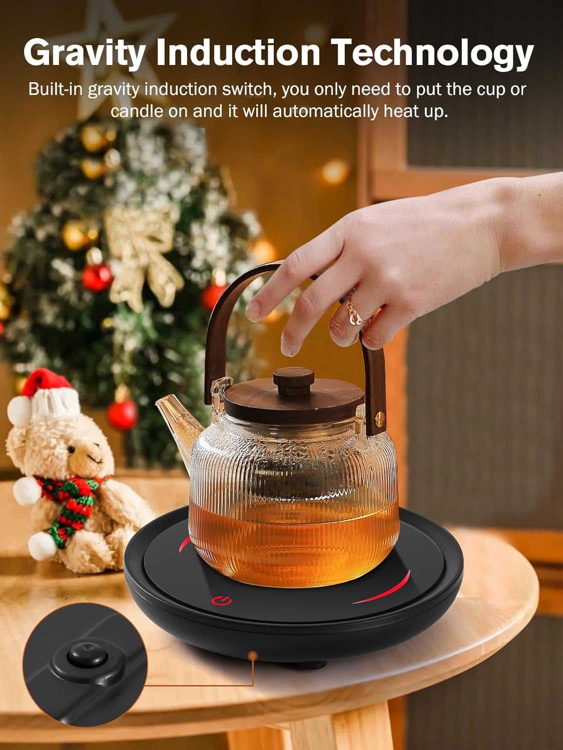 PUSEE Candle Mug Warmer, Gravity-Induction Coffee Mug Warmer for Desk with 2 Temp Settings, Auto Shut Off Coffee Cup Warmer, Beverage Warmers Heating Plate for Coffee, Tea, Milk and Candle Wax