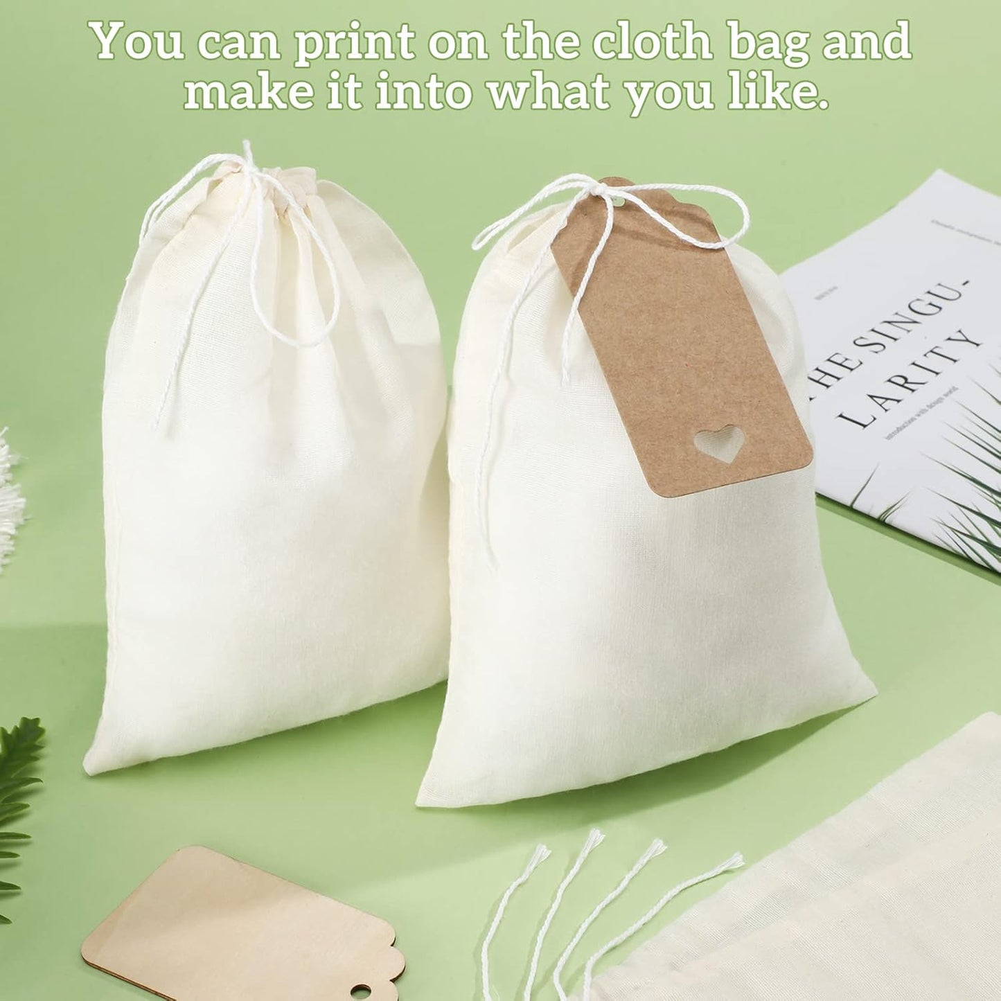 Boao 50 Pcs Cheese Cloth Tea Bags 6 x 8 inch for Straining Reusable Tea Filter Loose Empty Soup Spice Bags for Cooking Cold Brew Coffee Muslin Strainer