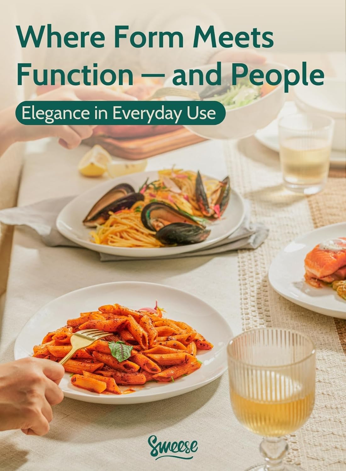 Sweese Porcelain 11 Inch Dinner Plates Set of 6 - White Dinner Plates - Dishwasher, Microwave, Oven Safe, Scratch Resistant