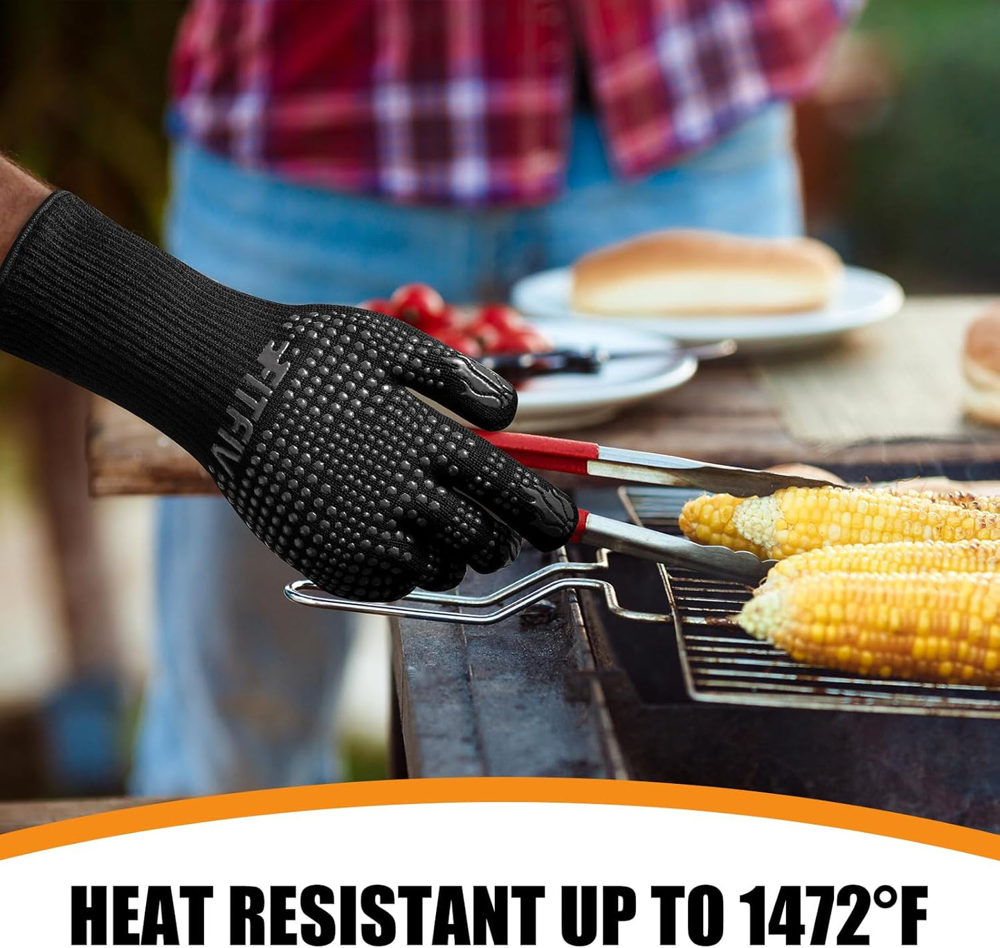 BBQ Gloves, Oven Gloves, 1472°F Extreme Heat Resistant Barbecue Gloves, Silicone Non-Slip Oven Mitts, Kitchen Gloves for Cooking, Grilling, and Baking (Black)