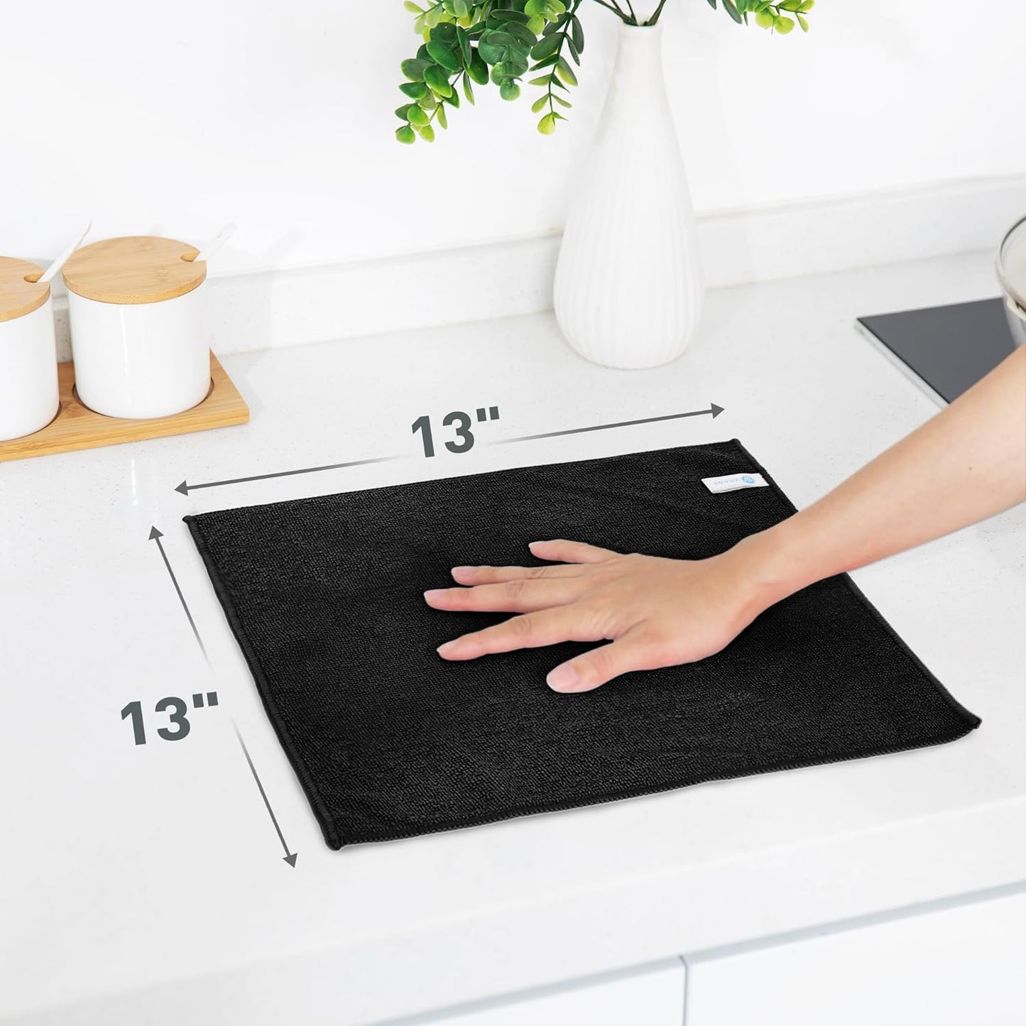 Black Microfiber Cleaning Cloth 13"x13", Ultra Soft Absorbent Microfiber Cleaning Rags for Housekeeping Cleaning Supplies, Lint Free Reusable Cleaning Cloths for House Washable, Pack of 12