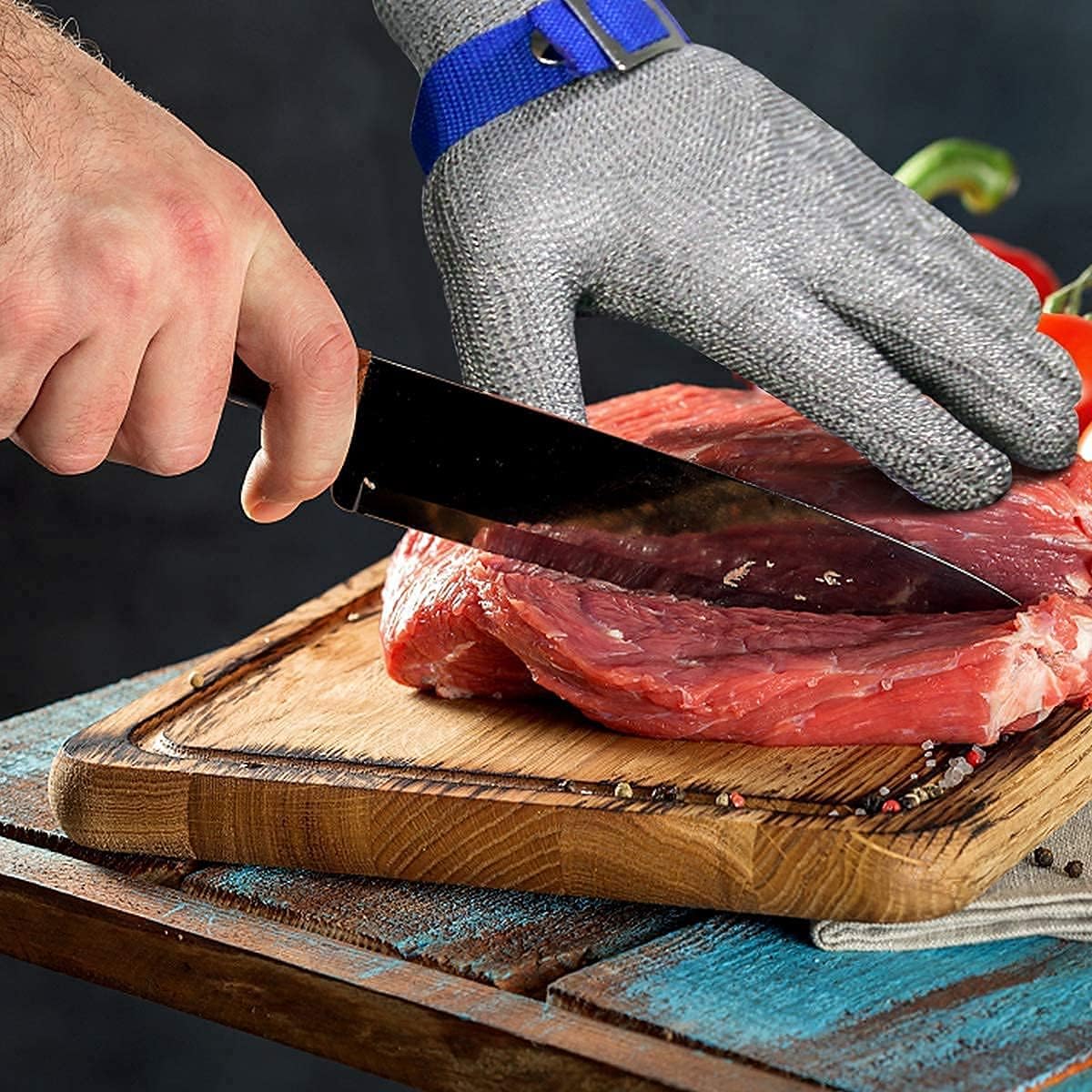 Schwer SlicePro ANSI A9 Cut Resistant Glove PR1707, Food Grade Stainless Steel Wire Metal Gloves, Cutting Gloves for Kitchen, Meat Cutting, Oyster Shucking, Fish Fillet, Non-PFAS (XXL, 1 PCS