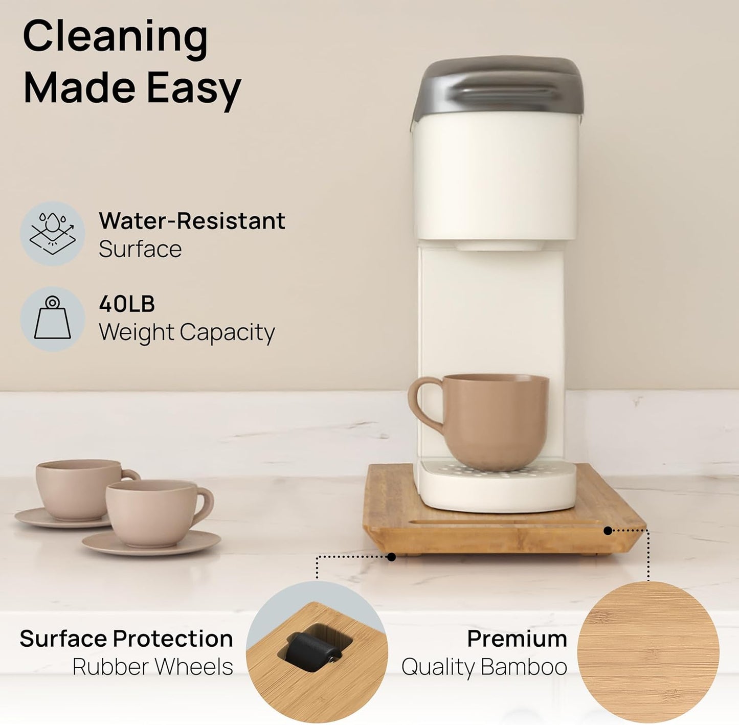 Ibyx Elegant Sliding Tray for Your Coffee Maker & Heavy Kitchen Appliances - Sturdy, Slides Easily from Under The Cabinet (Natural, 7.5”W x 14.5”D)