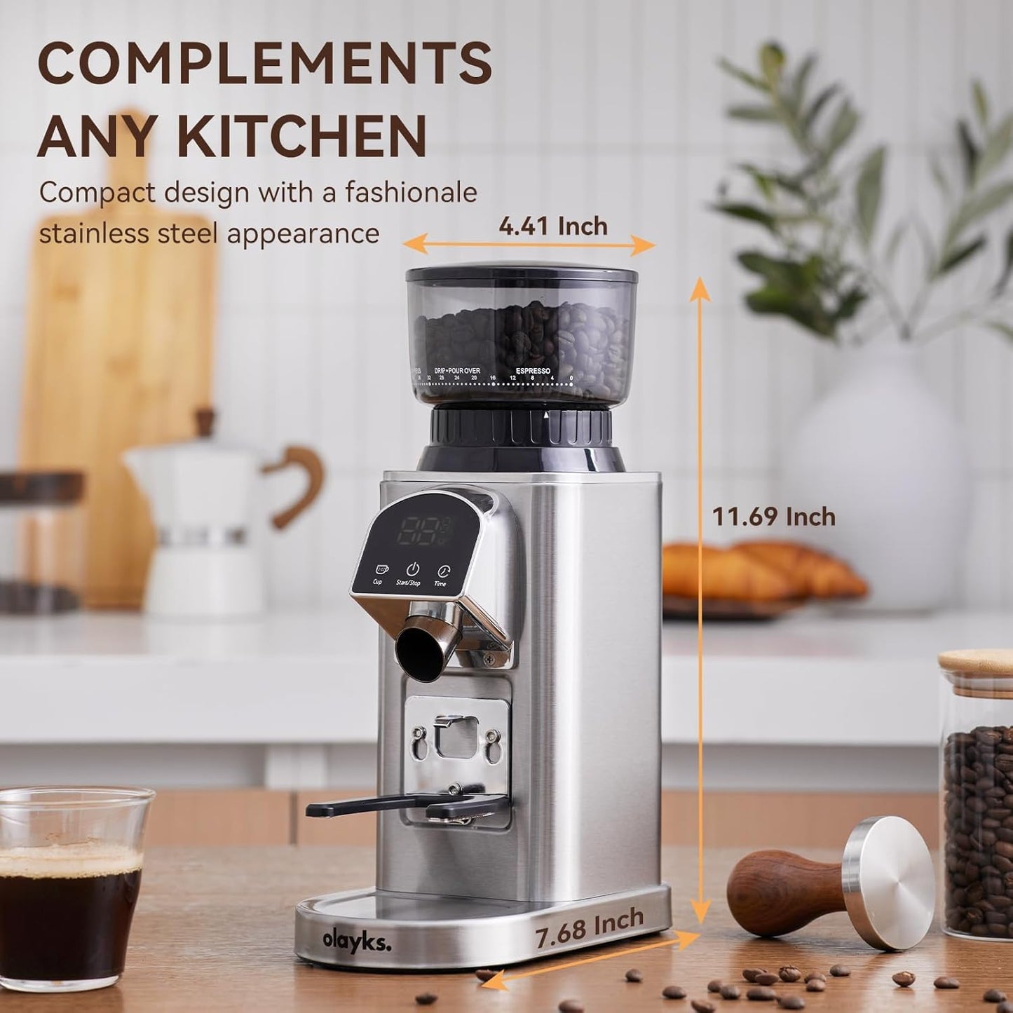 Conical Burr Coffee Grinder Electric with Electronic Timer, Anti-Static, Coffee Grinders for Home Use, Adjustable Conical Burr Mill with 48 Precise Settings for Espersso/Drip/French Press