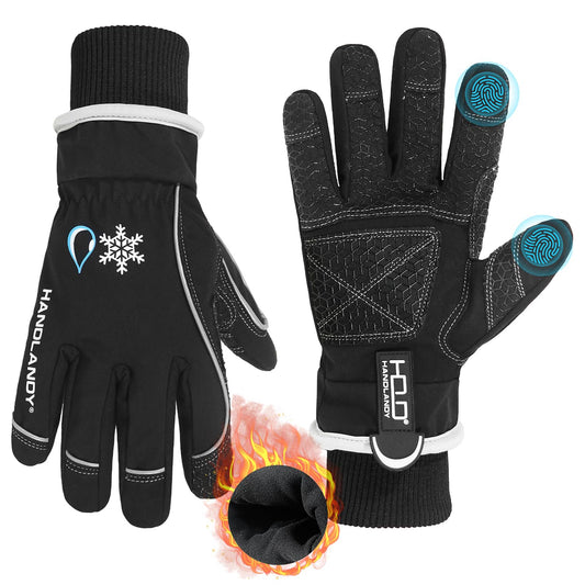 HANDLANDY Waterproof Insulated Work Gloves, 3M Thinsulate Thermal Winter Gloves for Men Women Touch Screen, Warm Ski Snowboard Cold Weather Gloves (Black, XX-Large)