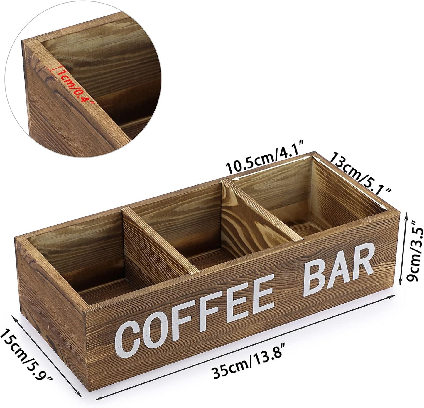 ELLDOO Coffee Pod Holder Storage, Coffee Bar Wooden Storage Box with Removable Grids, Coffee Station Organizer for K Cup, Rustic Coffee Accessories for Counter Home Decor, Vintage Wood