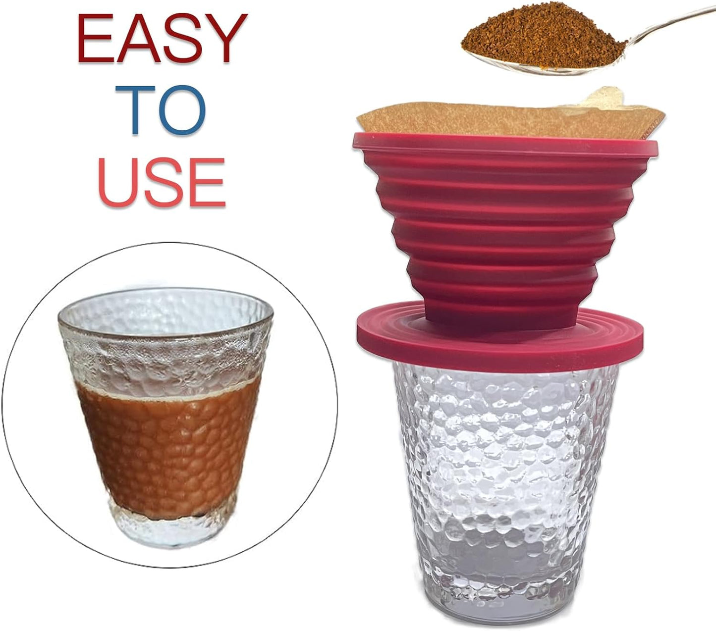 Collapsible Coffee Maker Filter, Reusable Coffee Dripper, Rubber Coffee Maker with 5Pcs Paper Filters, for Home, Camping, Travel, Office