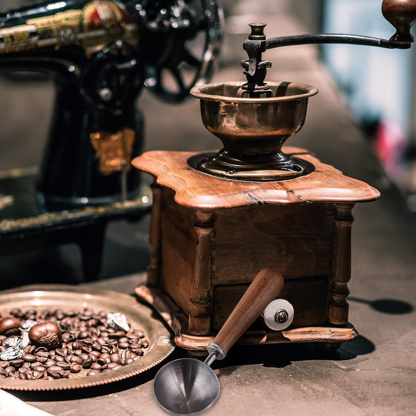 Easyworkz Retro Stainless Steel Coffee Spoon With Black Walnut Handle,10g - Measuring Spoon (Gunmetal)