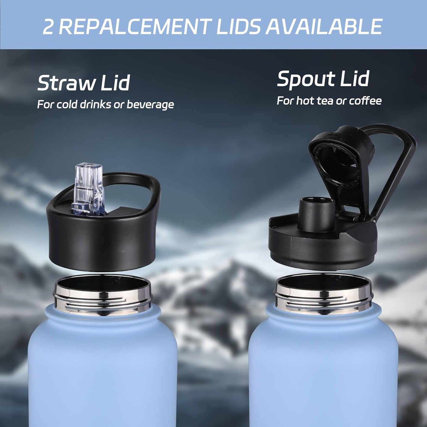 HASLE OUTFITTERS 40oz Stainless Steel Water Bottle, Vacuum Insulated Double Walled Leak Proof Sports Water Bottle with 2 Lids (Straw and Spout Lid) Thermo Mug Keep Cold and Hot(Blue,1)