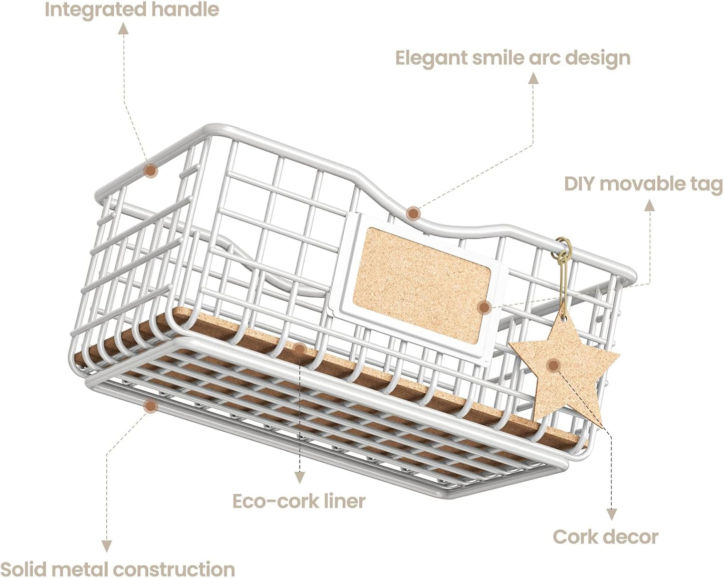 Coffee Pod Holder for Counter and Bar - Large Capacity White Wire Storage Organizer With Cork Liner - Bar Accessories