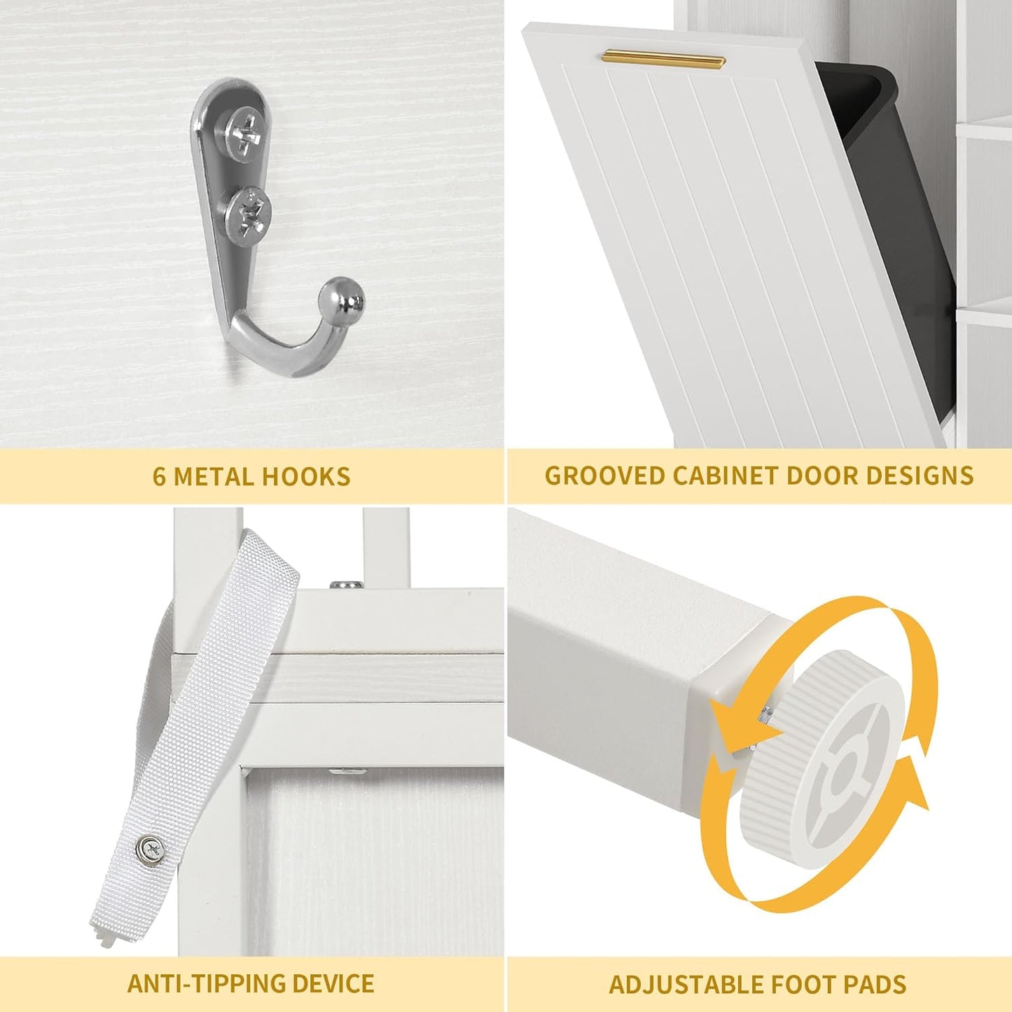 YITAHOME Bakers Rack with Storage Microwave Stand with Trash Can Bin Cabinet and Power Outlet 6-Tiers Coffee Stand Large Microwave Table for Kitchen Dining Room Living Room White