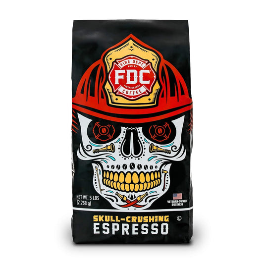 Fire Department Coffee - Gives Back to Firefighters - Full-Bodied & Bold Skull Crushing Espresso Coffee Beans - Roasted in the USA - Premium Espresso Beans - Veteran Owned - Bulk 5 LB