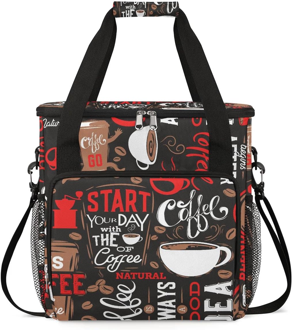 coffee beans cup red Coffee Maker Carring Bag Travel Carrying Storage Tote Bag Compatible with Keurig K-Mini or K-Mini Plus Portable Single Serve Coffee Brewer Case with Pockets for K-cup Pods