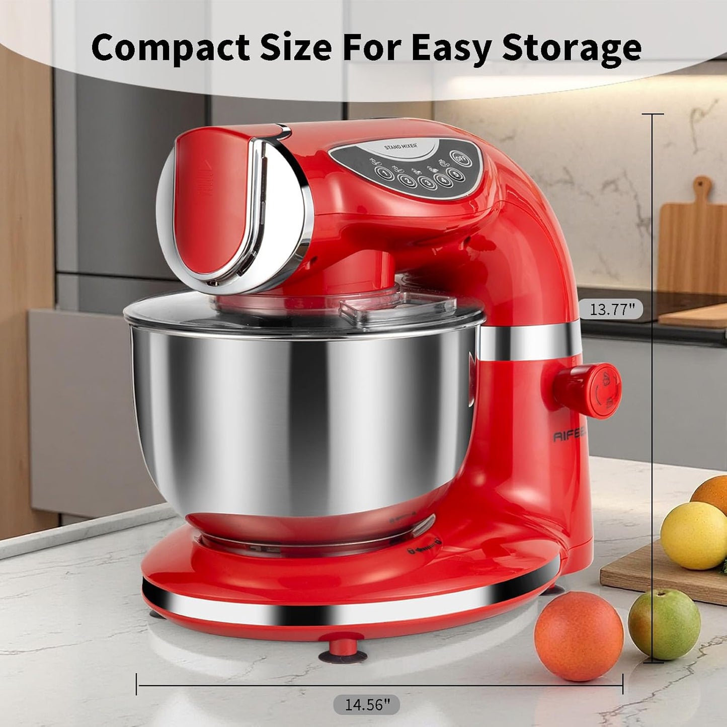 Aifeel Stand Mixer, 8.5QT+ 6QT Two Stainless Steel Bowls Electric Food Mixer, 7 in 1 Multifunctional Kitchen Mixer with Dough Hook, Whisk, Beater, Meat Grinder,Pasta & Cookie Maker-Red