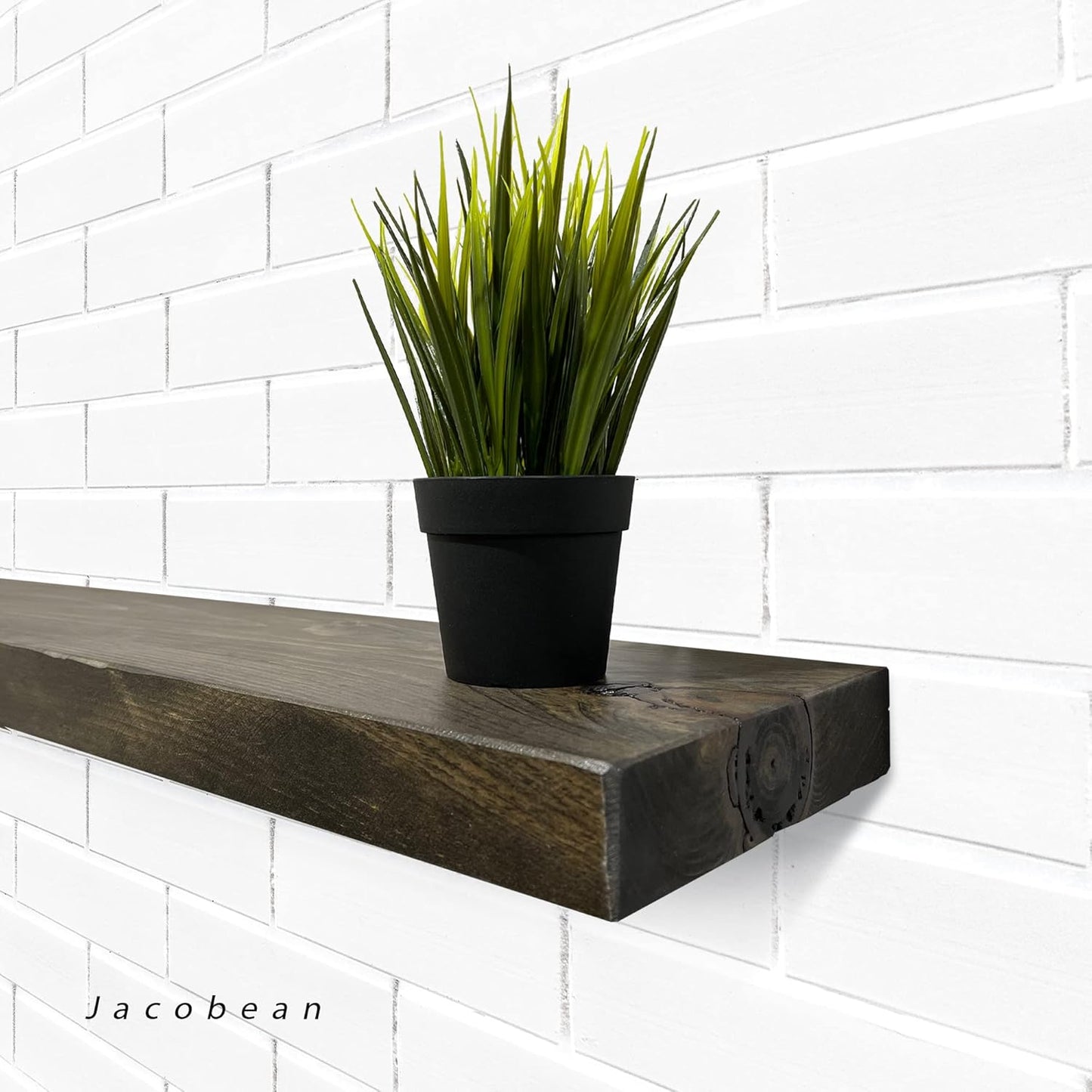 URBANDI, Rustic Floating Shelves, Set of 2, Hidden Bracket, Solid Wood, Heavy Duty, Wall Mounted Shelves, (Dark Brown, 36Wx8D)