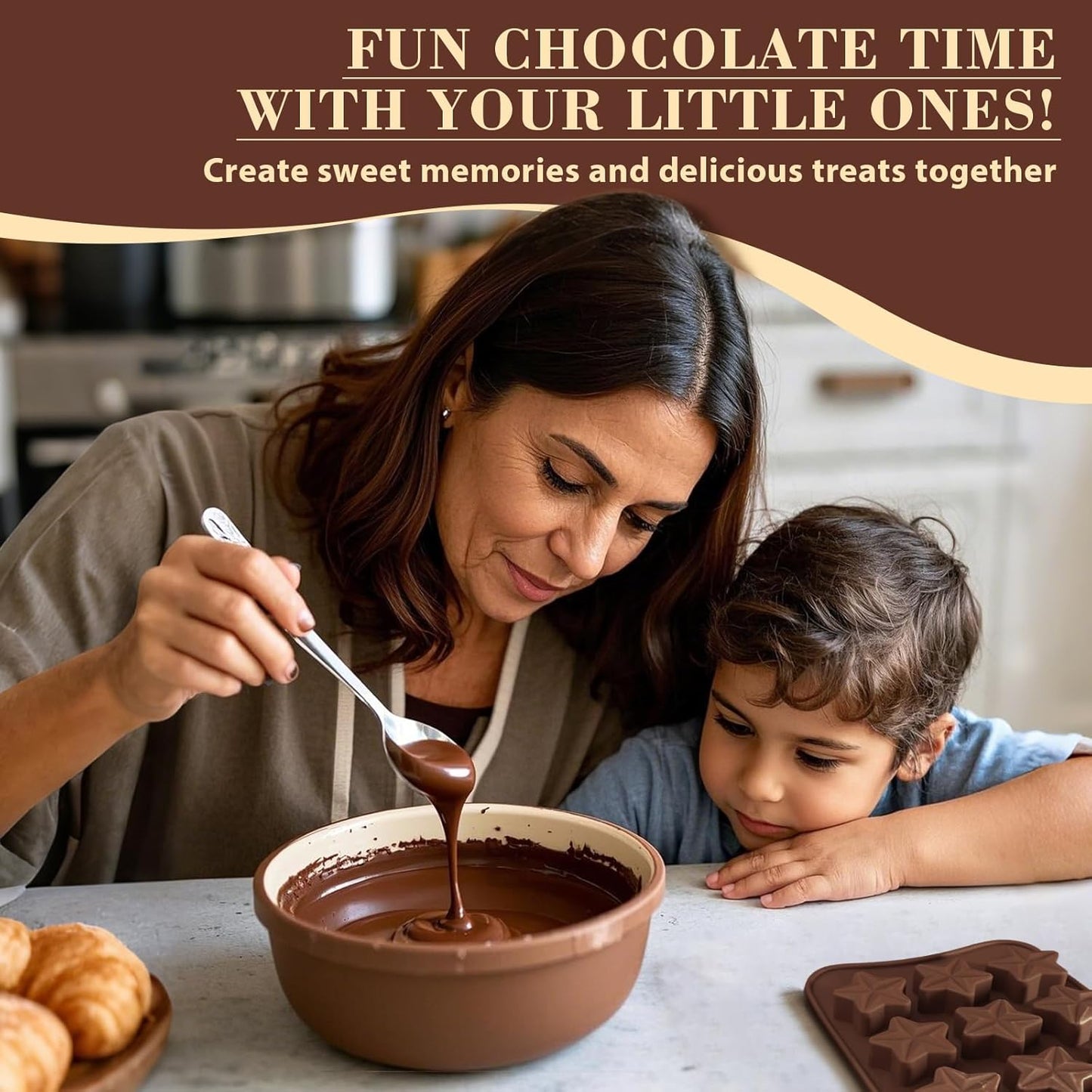 HKNMTT Chocolate Molds Silicone for Hard Candy Butter, 4 Pcs Small Bite Size Heart Star Sqaure Shapes Truffle Caramel Mould, Homemade Wax Melts Food Grade Baking Set Oven Safe Kit