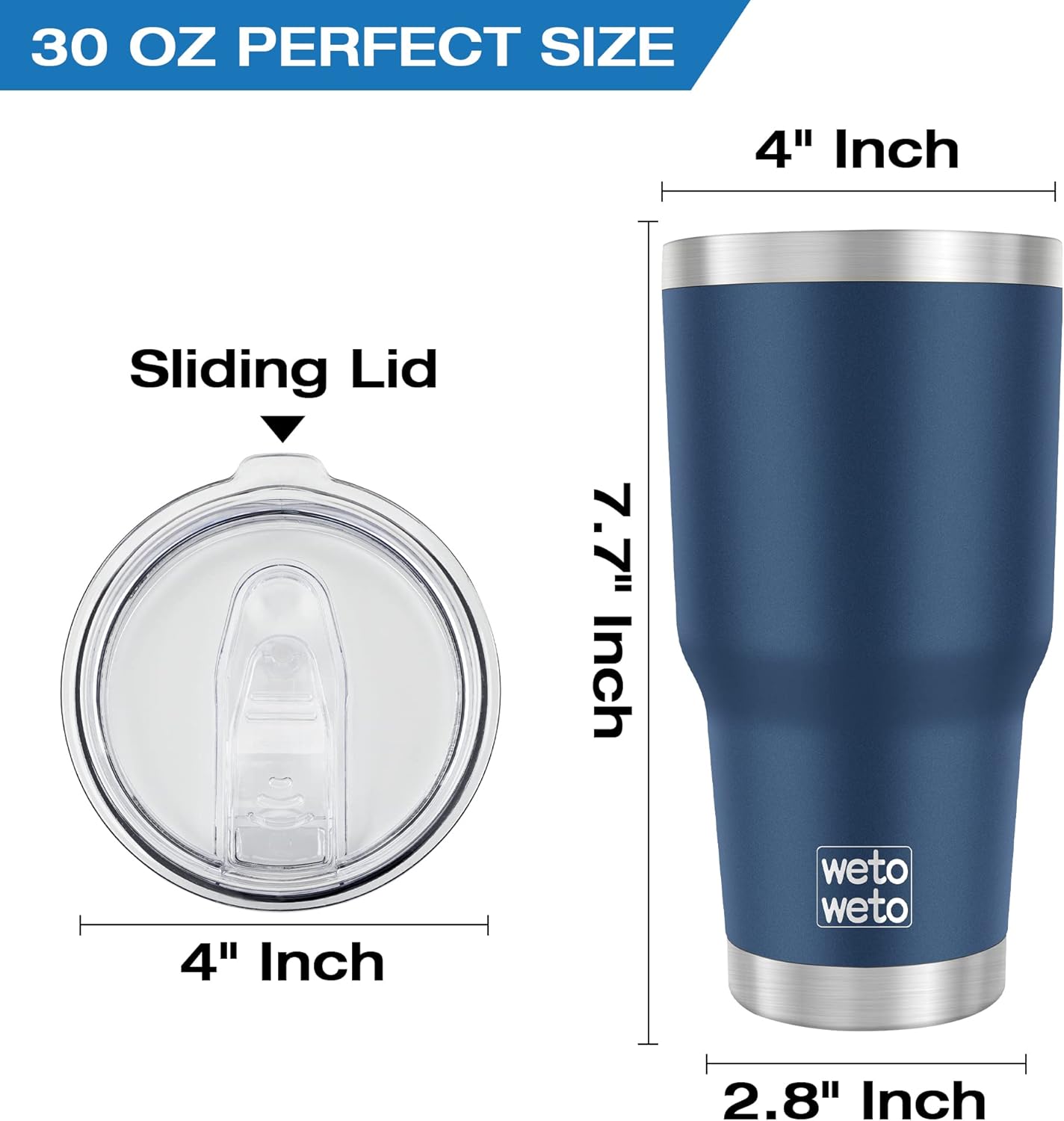 WETOWETO 30oz Tumbler with Lid, Stainless Steel Vacuum Insulated Water Coffee Tumbler, Double Wall Powder Coated Travel Mug Thermal Cup for Home Outdoor (Navy Blue, 1 Pack)