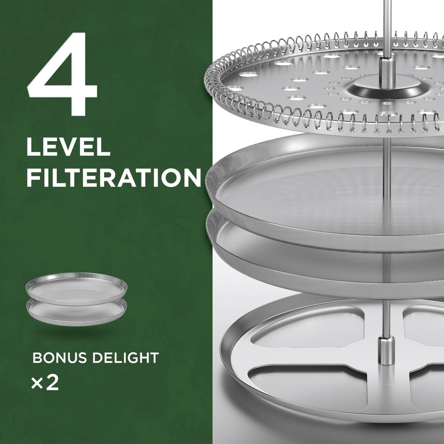 French Press Coffee Maker - 21 Ounce / 600ML, Stainless Steel & Heat-Resistant Borosilicate Glass - Ideal for Cold Brew, Espresso, 4-Filter System