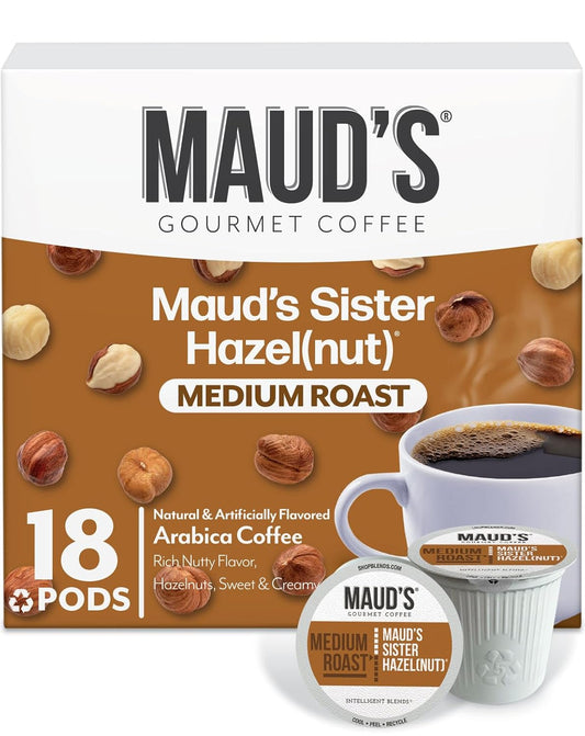 Maud's Sweet Hazelnut Flavored Coffee Pods, 18 ct, Medium Roast Flavored Coffee in Recyclable Single Serve Pods – 100% Arabica Beans, Compatible with Keurig K Cups Maker