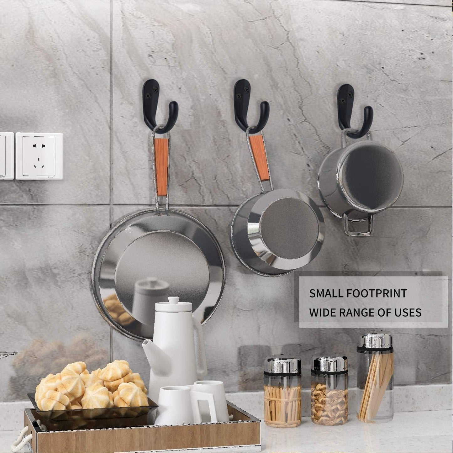 IBosins 50PCS Coat Hooks Wall Mounted Single Prong Robe Hook for Hanging Towel Hooks with 100 Screws for Cup, Mug, Bags, Hat, Cap, Scarf, Pet leashes