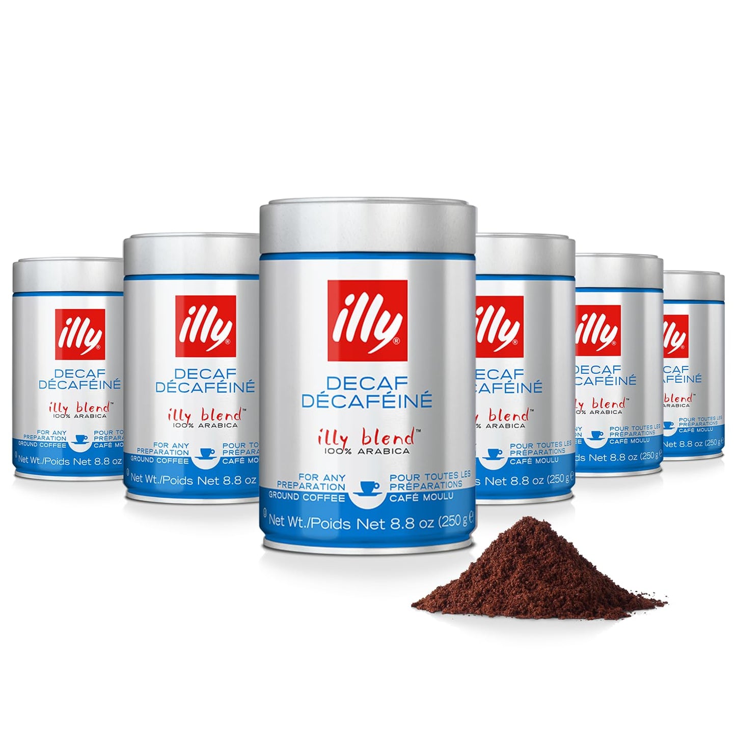 Illy Ground Espresso Coffee, Decaffeinated - Medium Roast - Mild & Balanced - 100% Arabica - Pressurized Packaging Sealed for Freshness - 8.8oz (Pack of 6)