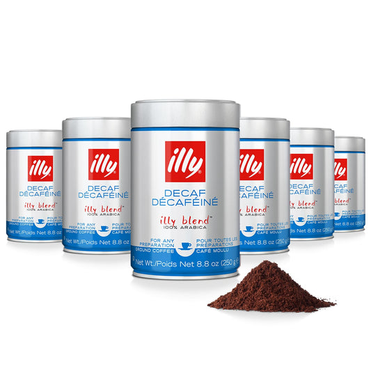 Illy Ground Espresso Coffee, Decaffeinated - Medium Roast - Mild & Balanced - 100% Arabica - Pressurized Packaging Sealed for Freshness - 8.8oz (Pack of 6)