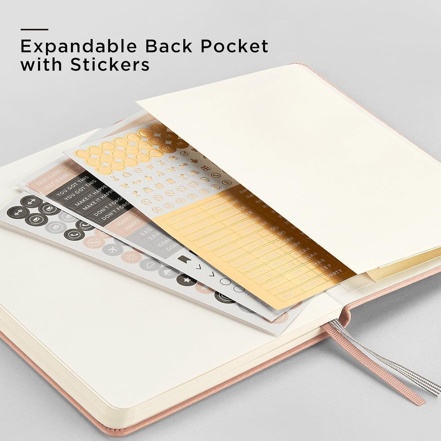 &And Per Se Dotted Journal Notebook, A5 Hardcover Leather Bullet Dotted Journal, 160 Pages 100GSM Thick Paper, 3 Sheets of Stickers Included - 5.7'' x 8'' (Rose pink)