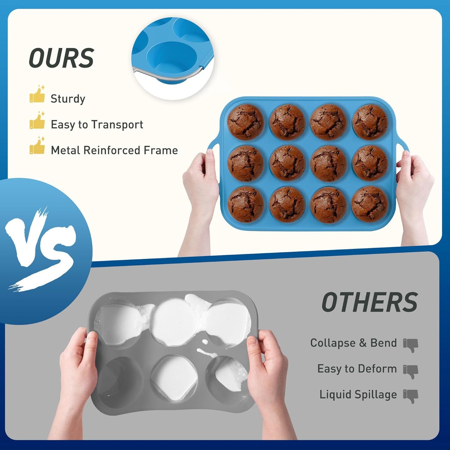 12 Cups Silicone Muffin Pan with Metal Reinforced Frame Regular Size Cupcake Pan Tray Egg Bites Silicone Circle Cookie Molds Muffin Tin Tray Tart Pans Kitchen Baking Mold Tools for Cooking