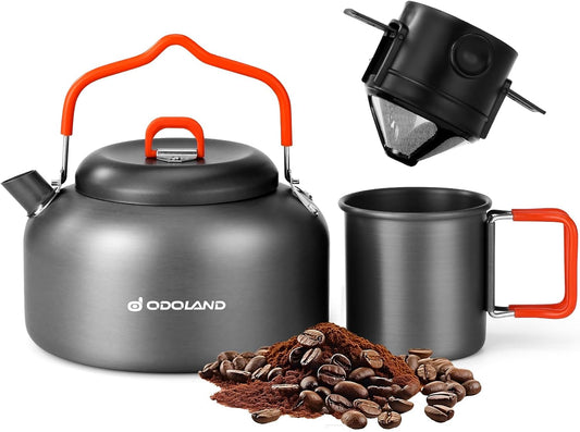 Odoland Camping Coffee Pot Camping Coffee Makers, 1.2L Camping Kettle with Camping Mug and Camp Coffee Filter of Camp Cookware for Hiking Backpacking and Picnic