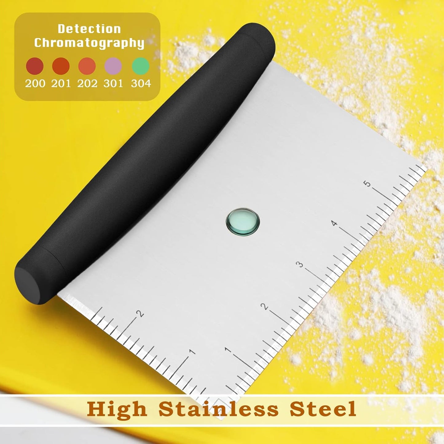 Metal Griddle Scraper Chopper, HaSteeL Stainless Steel Dough Bench Scraper Pastry Cutter with Measuring Marks, Multi-purpose Kitchen Tool for Flat Top Grilling/Baking/Cooking, Dishwasher Safe (2-Pack)