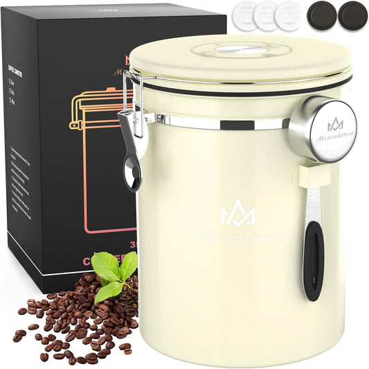 35OZ Coffee Canister for ground coffee with Date Tracker,beige 304 Stainless Steel Kitchen Food Airtight storage container for Coffee Beans or Grounds, Tea, Sugar