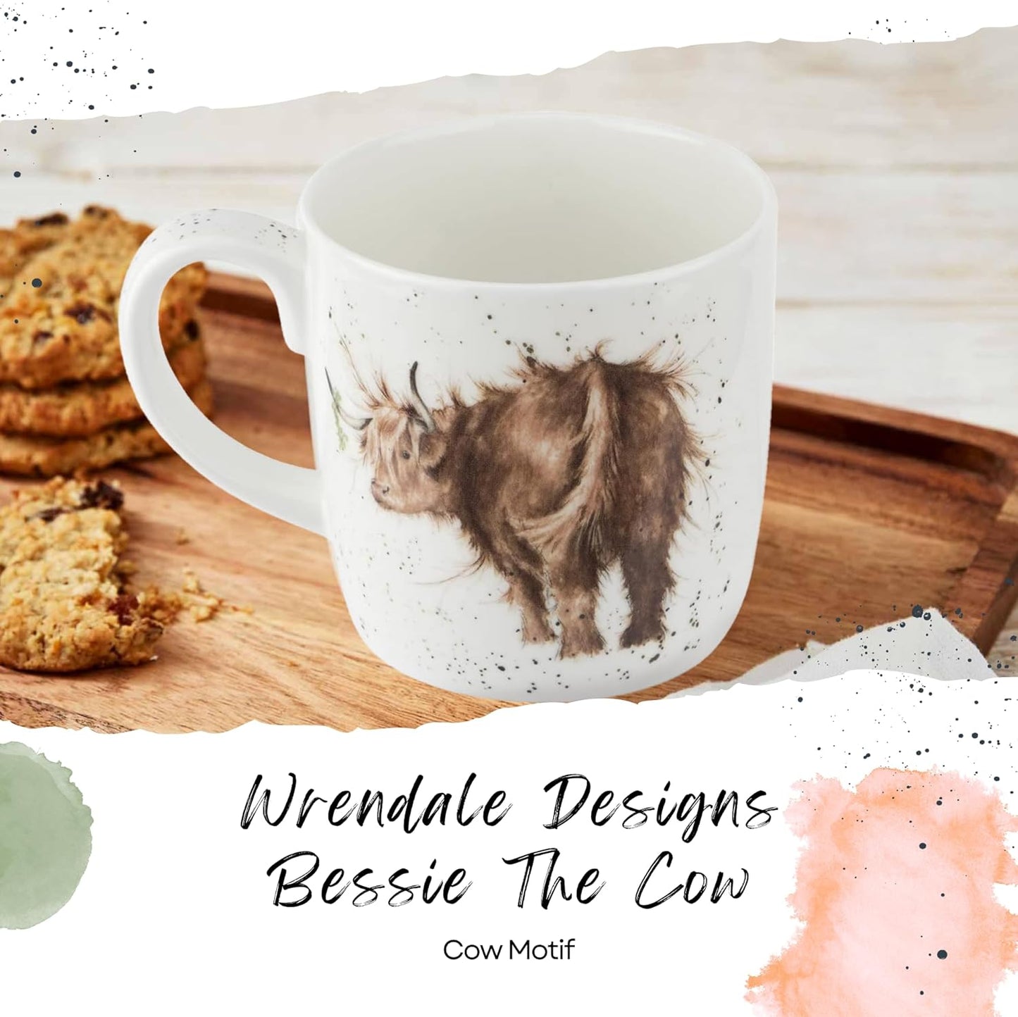 Royal Worcester Wrendale Designs 14 oz Mug, Daisy Coo - Fine Bone China with Cow Motif - Woodland Themed Tea Mug for Cozy Cottagecore Homes - Safe Ceramic Drinkware for Daily Use