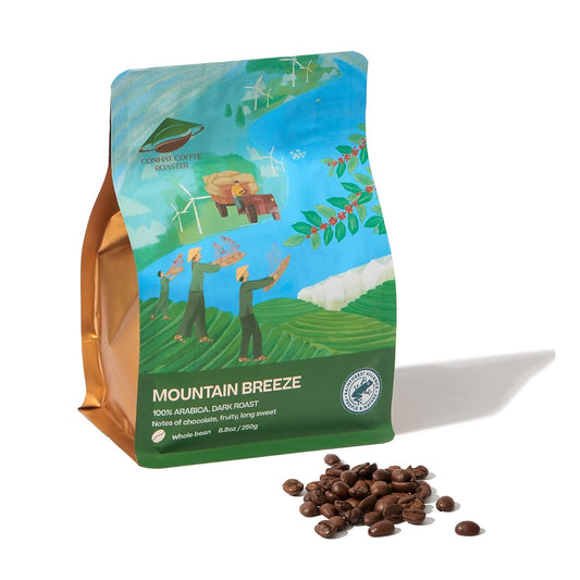 Conihat Whole Bean Coffee - 100% Vietnamese Premium Arabica, Dark Roast, Chocolate & Fruity Notes, Sweet Finish, Low Acid, Single Origin, Hand-Picked, 8.8 Oz Bag