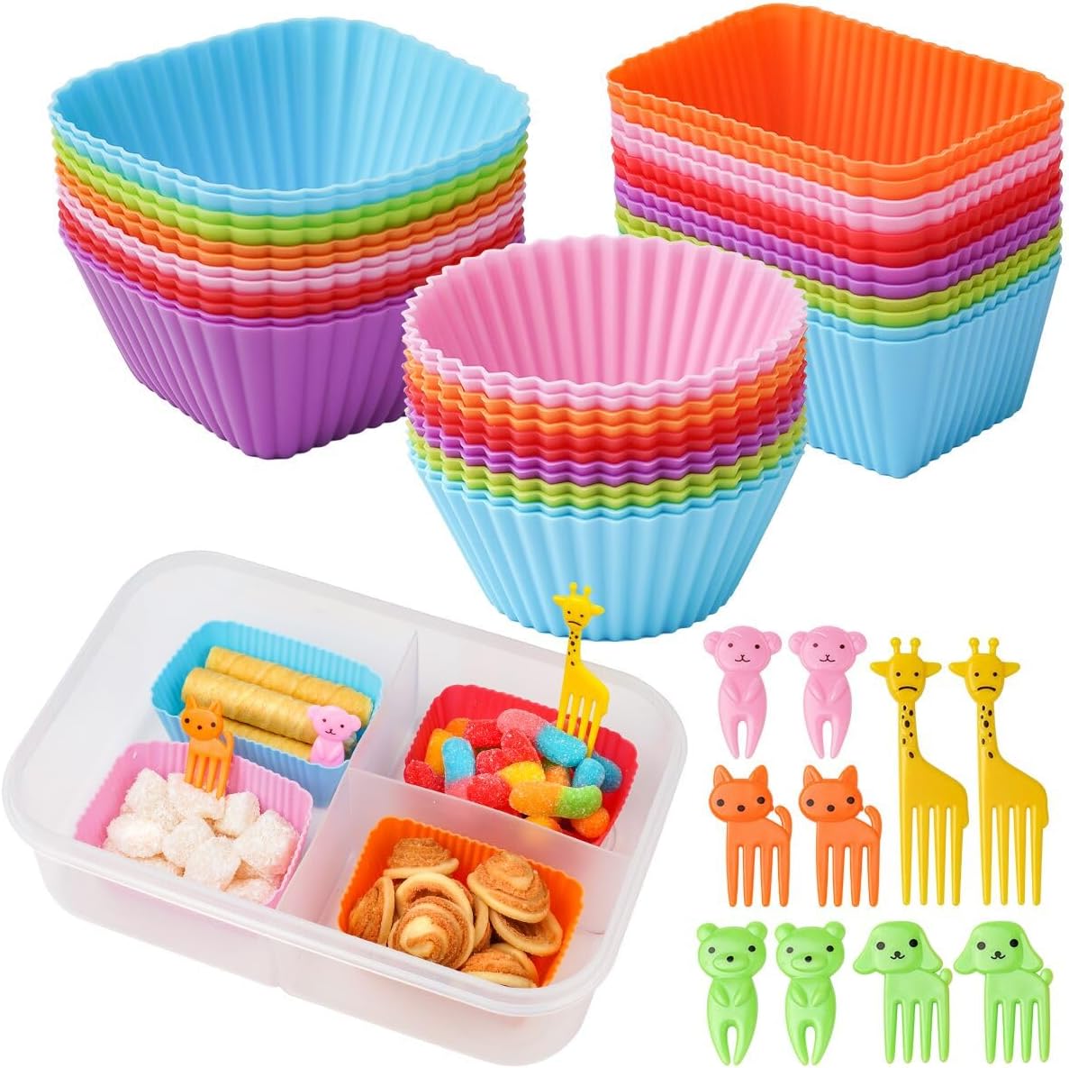 Silicone Lunch Box Dividers, 46 Pcs Bento Bundle Lunch Box Kit for Kids Lunch Accessories, BPA Free, Dishwasher Safe