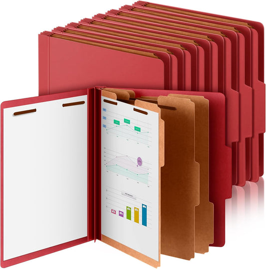 24 Pcs Classification Folders Letter Size, Back to School Supply for Teacher, Student, 3 Dividers Pressboard File Folder Bulk with 2 Fasteners, 3.5 Inch Expanding File Organizer (Red)